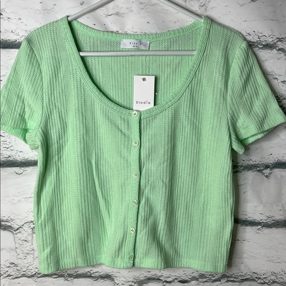 Elodie Mint Green Ribbed Crop Top - Size XL NWT - Picture 3 of 5